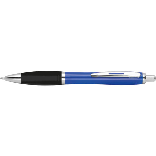 Blauwe ABS-balpen met clip en drukknop.