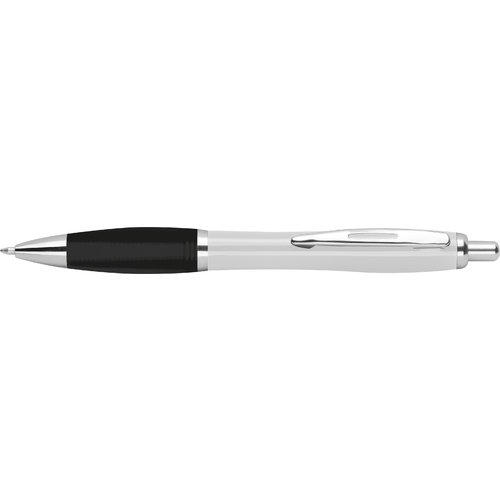 Witte ABS-balpen met clip en drukknop.