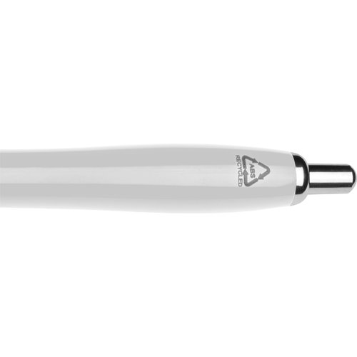 Witte ABS-balpen met clip en drukmechanisme.