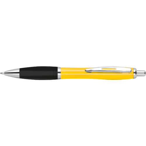 Gele ABS-balpen met clip en drukknop.