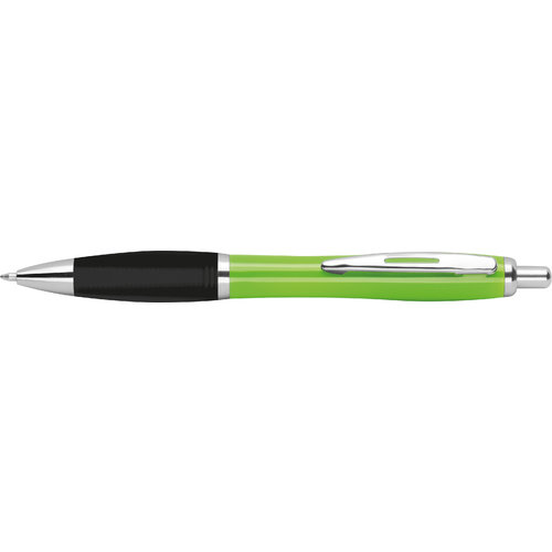 Appelgroene ABS-balpen met clip en drukknop.