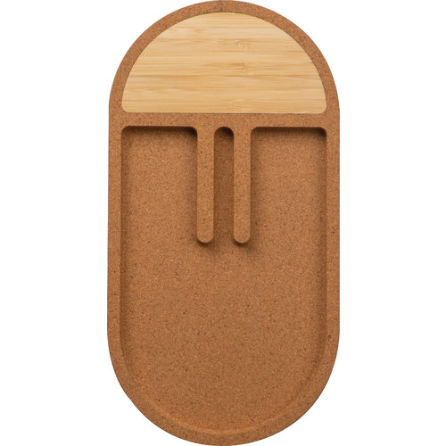 Beige bureau-organizer van kurk en bamboe met vakken.