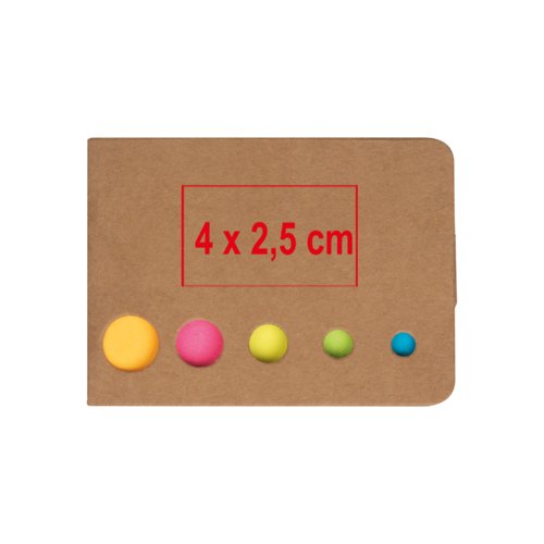 Papieren sticky note set met ronde sticky markers in diverse kleuren.