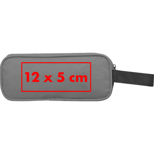 Grijs RPET etui met rits en draaglus.