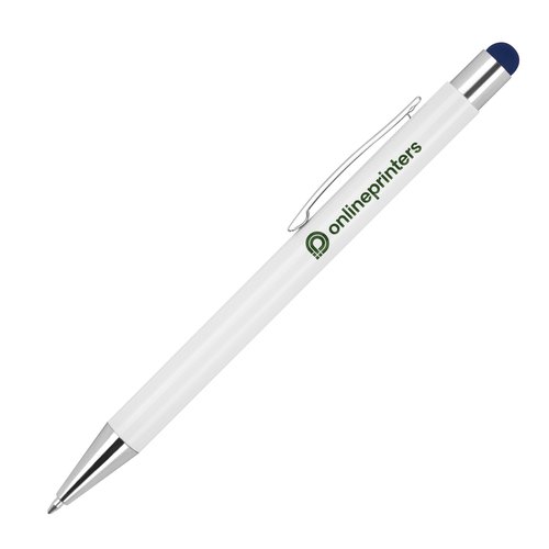 Donkerblauwe balpen met touchpen en clip.