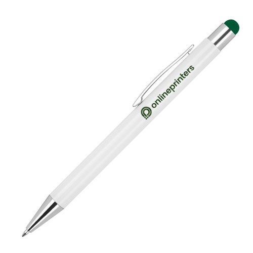 Witte metalen balpen met touchpen functie en clip.
