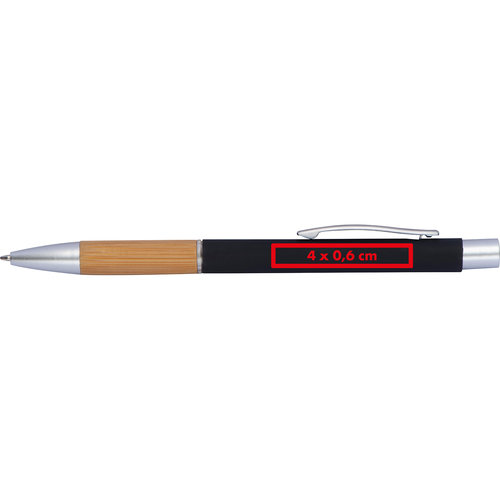 Zwarte aluminium en bamboe balpen met clip.