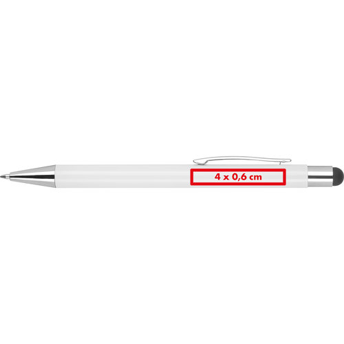 Witte balpen met touchpen en clip.