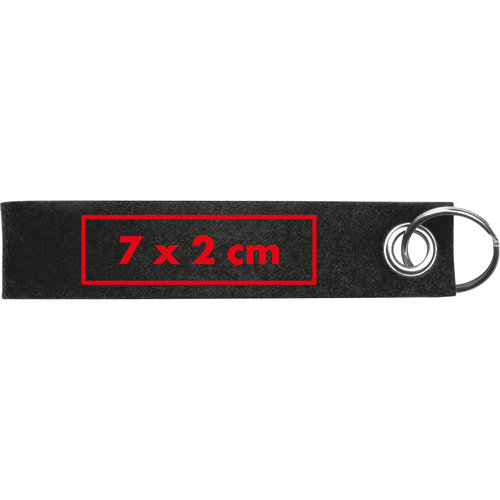 Zwarte vilten sleutelhanger met metalen ring.