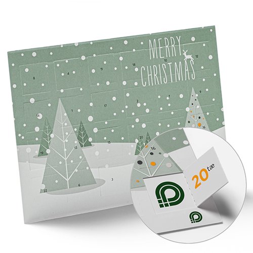 Papieren adventskalender met geperforeerde deurtjes.