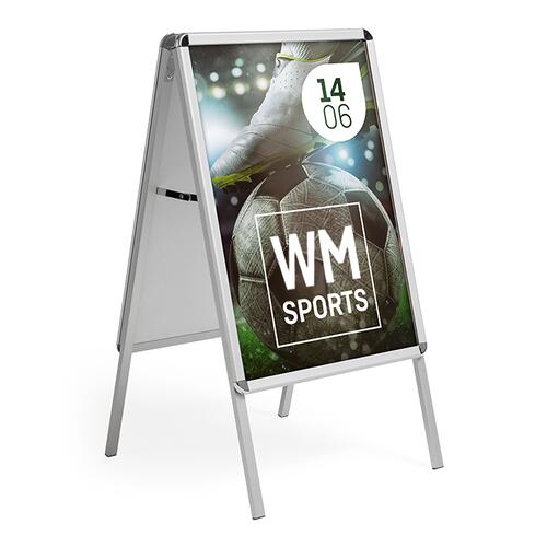 Zilverkleurig metalen stoepbord, dubbelzijdig.