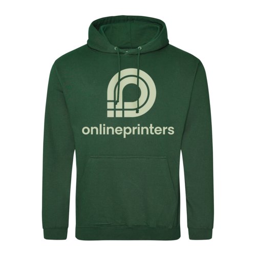 Groene stoffen hoodie met trekkoord en kangoeroezak.