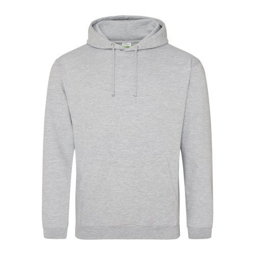 Grijs gemleerde katoen-polyester hoodie met capuchon en trekkoord.