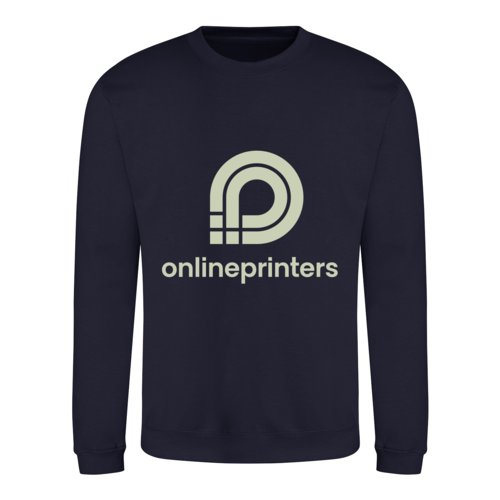 Marineblauwe katoen-polyester sweatshirt, unisex model, met ronde hals.