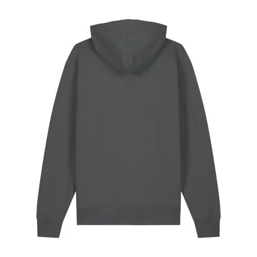 Antracietkleurige hoodie van biologisch katoen met capuchon.
