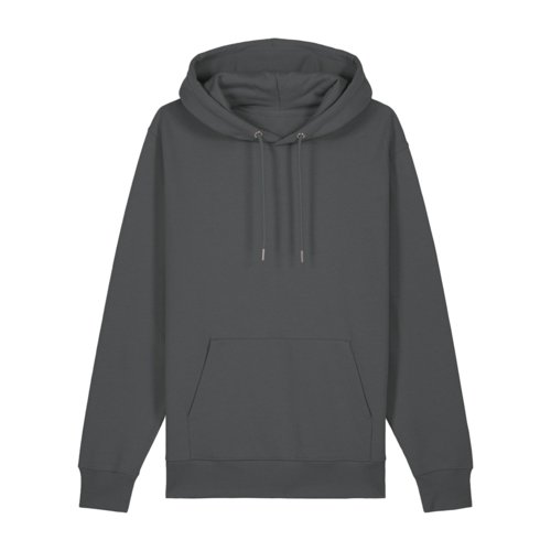 Antracietkleurige hoodie van biologisch katoen met capuchon en kangoeroezak.
