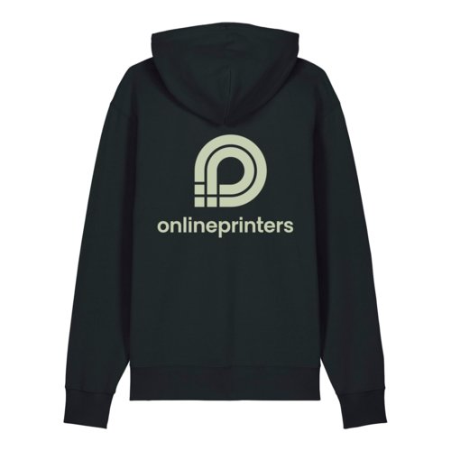 Zwarte hoodie van biologisch katoen met capuchon.