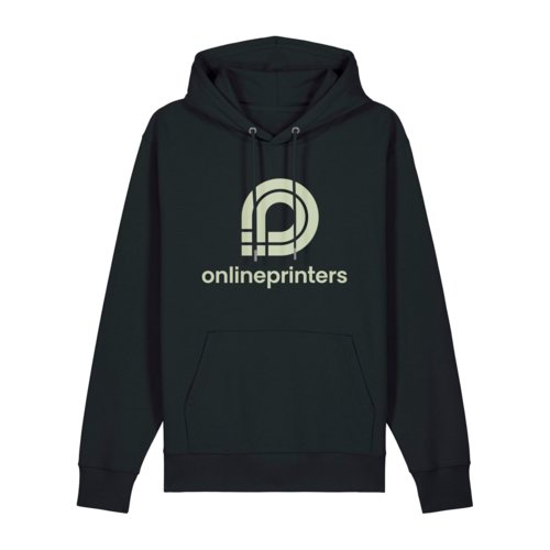 Donkere stoffen hoodie met capuchon en trekkoord, unisex model.