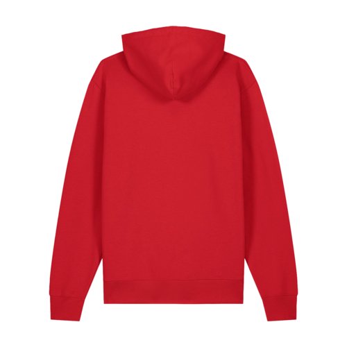 Rode biologisch katoenen hoodie in unisex snit met capuchon.