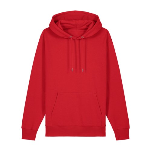 Rode katoenen hoodie met capuchon en kangoeroezak.