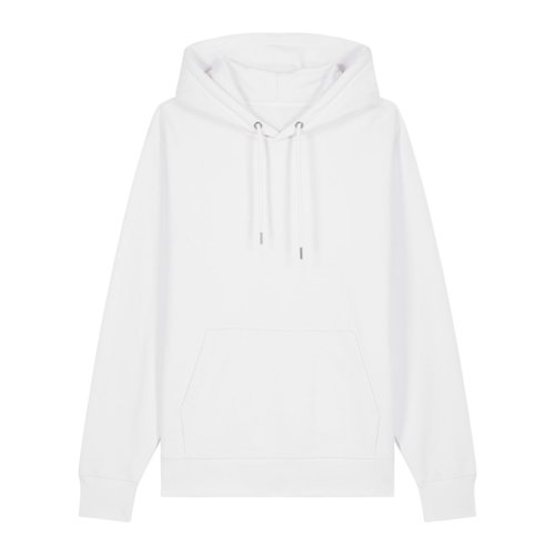 Witte katoenen hoodie, unisex, met capuchon en kangoeroezak.