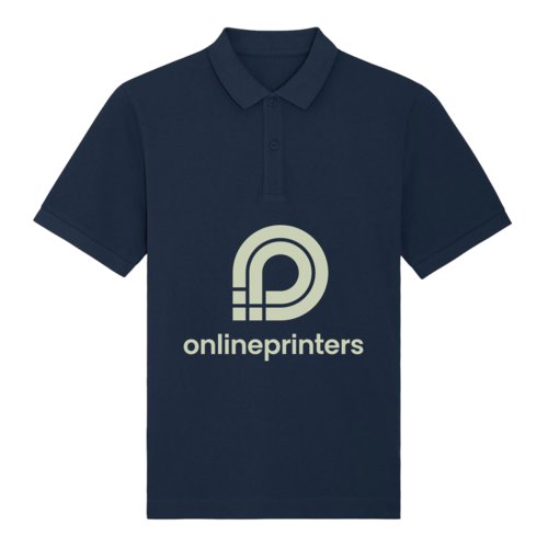 Marineblauw biologisch katoenen poloshirt met korte knoopsluiting.