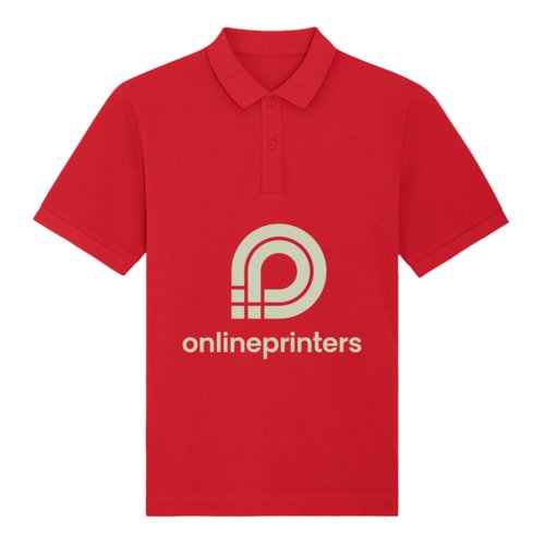 Rood biologisch katoenen poloshirt met korte knoopsluiting.