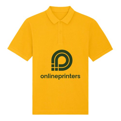 Geel biologisch katoenen poloshirt met korte knoopsluiting.