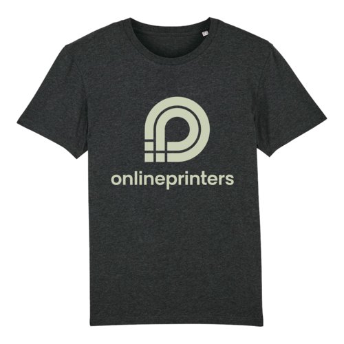 Donkergrijs gemleerd katoenen T-shirt met korte mouwen.