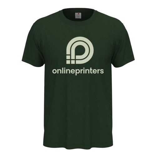 Donkergroen katoenen T-shirt met korte mouwen.