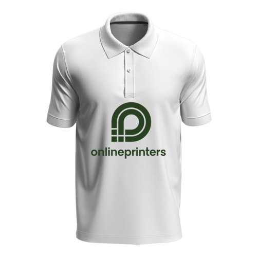 Wit katoenen unisex poloshirt met korte mouwen en knoopsluiting.