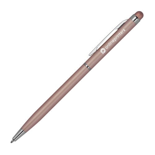 Koperkleurige metalen balpen met touchpen functie en clip.