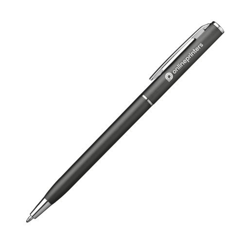 Metalen balpen met clip en drukmechanisme.