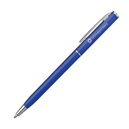 Blauwe metalen balpen met clip.