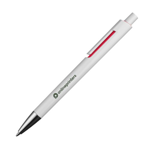 Rode plastic balpen met clip en drukknop.