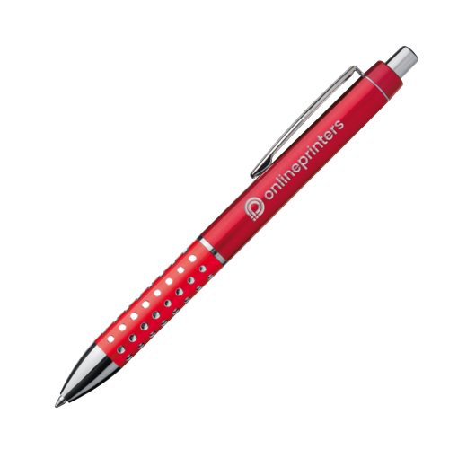 Rode metalen balpen met clip en drukknop.