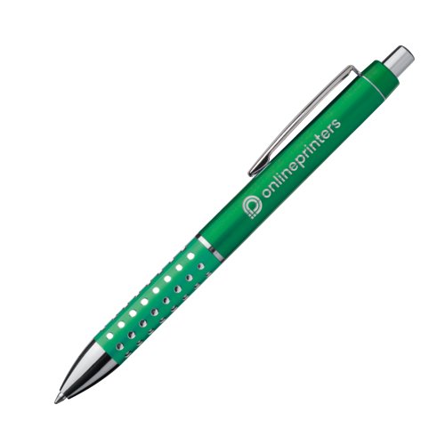 Groene metalen balpen met clip en drukknop.