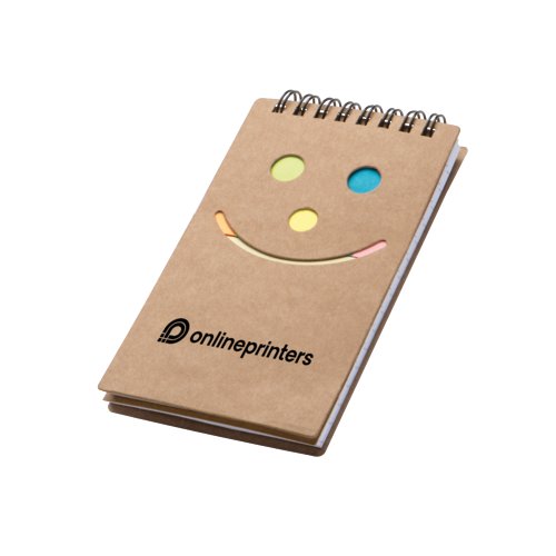 Marsala notitieblok met spiraalbinding en plaknotities.