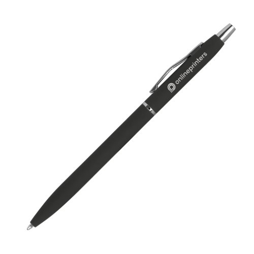 Zwarte metalen balpen met clip en drukknop.