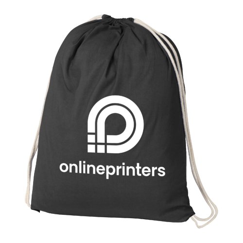 Zwarte katoenen gymtas met trekkoord.