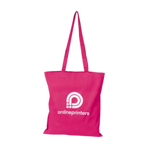 Roze katoenen tas met lange hengsels.