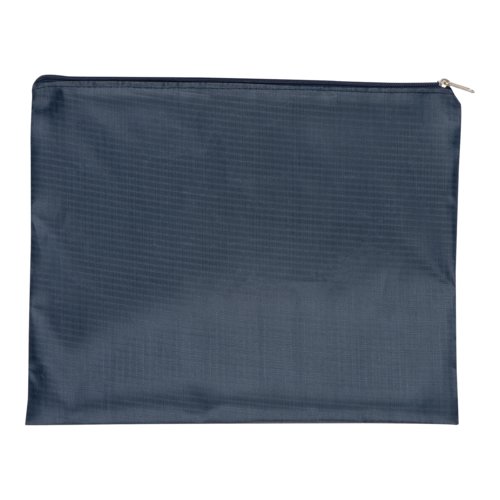 Donkerblauwe textiel reisset, vierdelig, met ritssluiting.