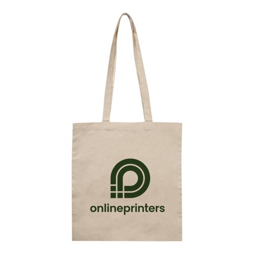 Natuurkleurige katoenen tas met lange handvatten.