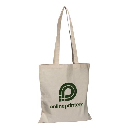 Beige katoenen tas met handvatten en patroon.