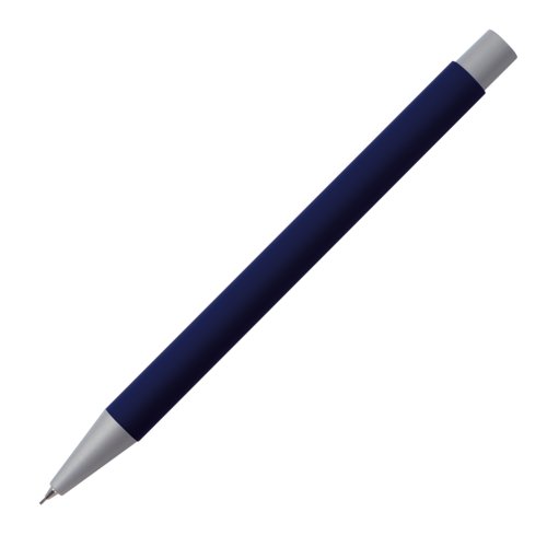 Donkerblauw metalen potlood met drukknop.
