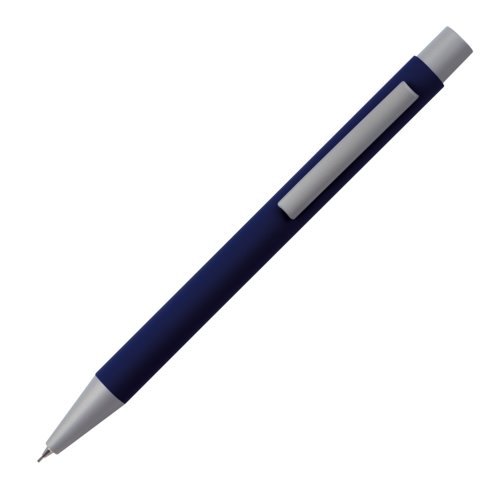 Donkerblauw vulpotlood met clip en metalen onderdelen.