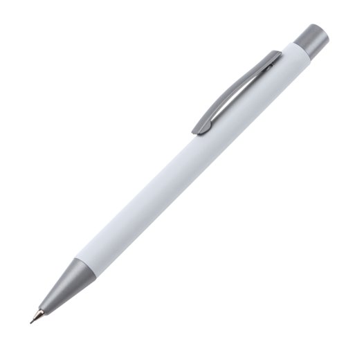 Witte vulpotlood met clip en drukmechanisme.