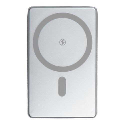 Grijze powerbank met 5.000 mAh capaciteit.