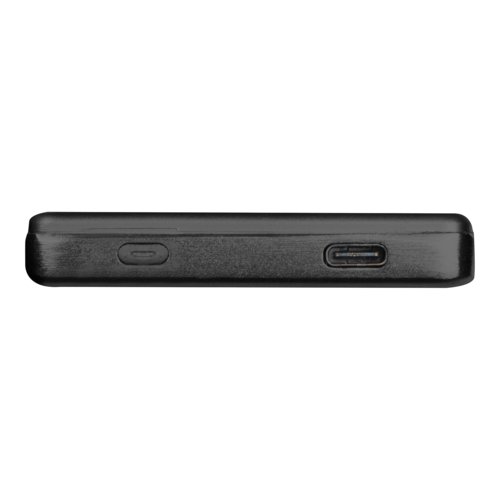 Zwarte powerbank met USB-poorten.