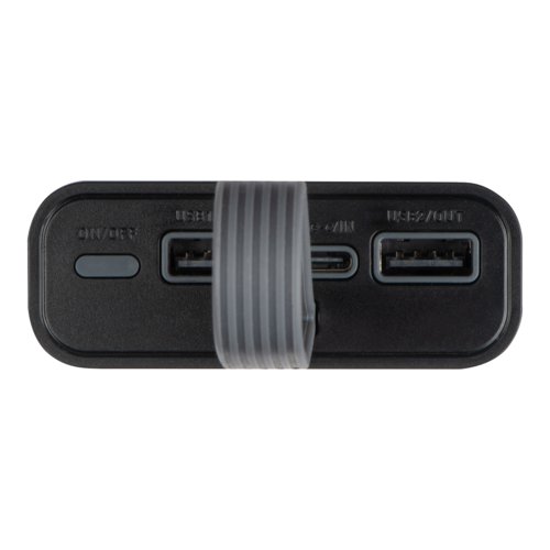 Transparante powerbank met meerdere USB-poorten.